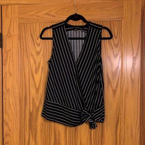 Navy and white striped top with bottom tie